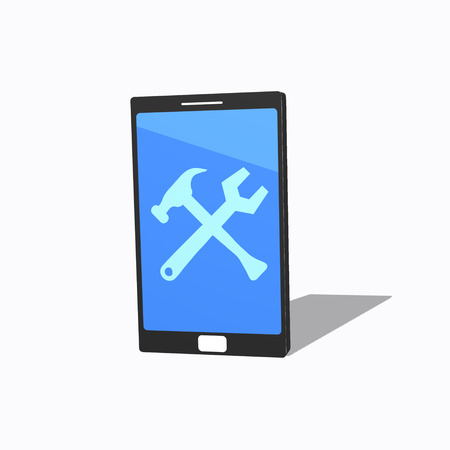 smartphone with repair sign on the screen serviceの写真素材