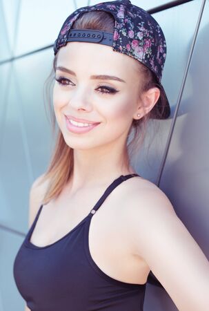 Attractive Female Hip Hop Dancer Looking at the Camera Fiercely.の写真素材