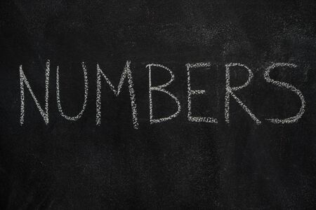 Numbers word written with chalk on blackboard. Education, school conceptの写真素材