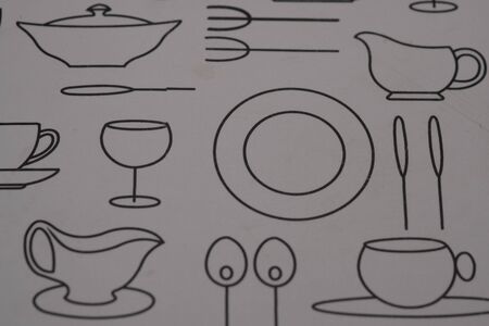 Closeup of plastic kitchen dinner table placemat with modern black and white designの写真素材