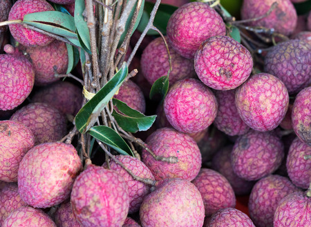 Closeup of fresh Lychee fruit at the outdoor street food marketの写真素材