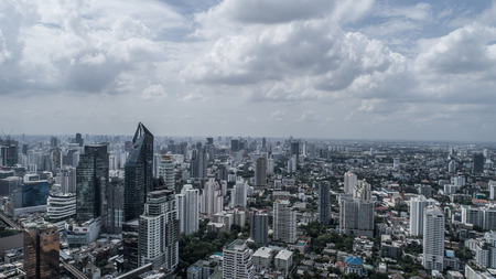 Aerial drone view of Bangkok during cloudy dayのeditorial素材