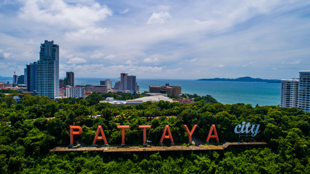 Aerial drone view of Pattaya City sign during beautiful summer dayのeditorial素材