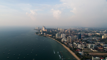 Skyline of Pattaya from aerial drone view, Pattaya city, Chonburi, Thailandのeditorial素材