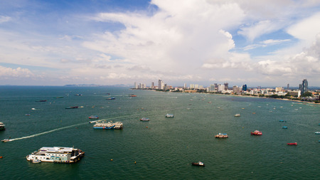Skyline of Pattaya from aerial drone view, Pattaya city, Chonburi, Thailandのeditorial素材
