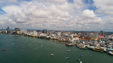 Skyline of Pattaya from aerial drone view, Pattaya city, Chonburi, Thailandのeditorial素材