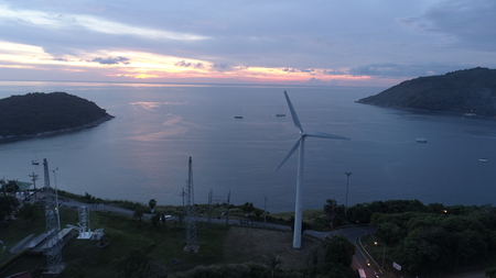 Aerial shot at Laem Phrom Thep watch sunset in Phuket, Thailand