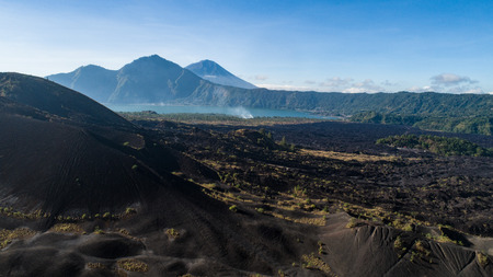 Aerial drone view of volcanic rocky landscape in Bali, Indonesiaの写真素材