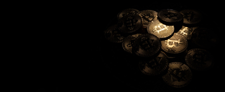 Macro closeup of crypto currency Bitcoin coinsの写真素材