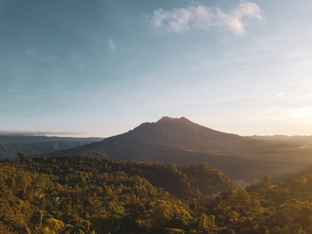 Batur volcano during beautiful sunrise in Bali, Indonesiaの写真素材