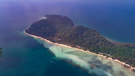 Aerial drone view of beautiful tropical Koh Kradan paradise island in Thailand