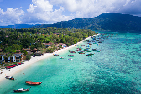 Aerial drone view of beautiful tropical Sunrise Beach during sunny summer day, Koh Lipe, Thailandのeditorial素材