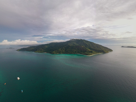 Aerial drone view of beautiful tropical Koh Lipe island during sunny summer day, Thailandの写真素材