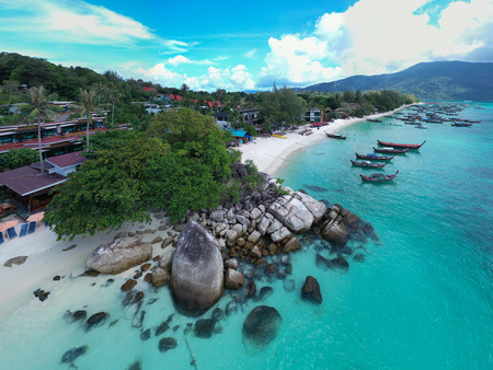 Aerial drone view of beautiful tropical Sunrise Beach during sunny summer day, Koh Lipe, Thailandのeditorial素材