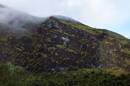 Aerial view green mountains landscape near Ijen volcano, Java, Indonesiaの写真素材