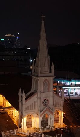 Night city church view, Kuala Lumpur, Malaysiaの写真素材