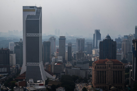 Aerial drone top view of Kuala Lumpur city traffic and buildings, Malaysiaのeditorial素材