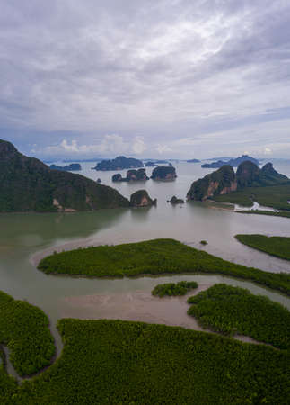 Aerial view Phang Nga Bay, Beautiful View from Samet Nang She Viewpoint, Phang Nga, Thailandの写真素材