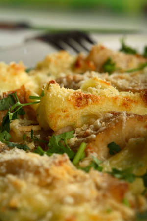 Scorched fish with potatoes mousseの写真素材