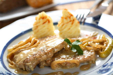 Beef chops with oven onionの写真素材