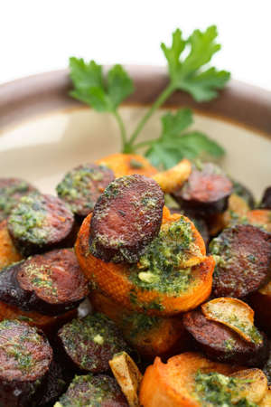 Toast with meat and potatoesの写真素材