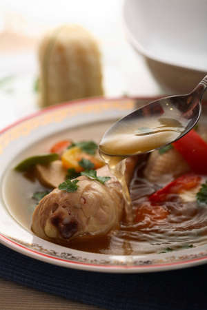 Bouillon with vegetables and meatの写真素材