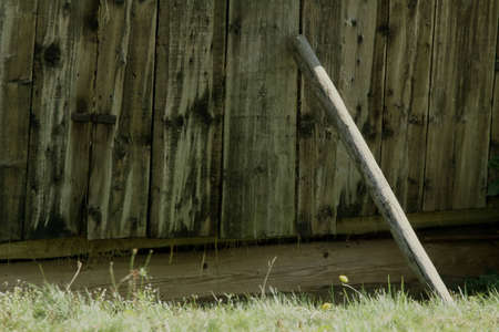 Stick leaning by wall in the sunny dayの写真素材