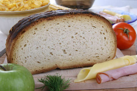 Bread with cheese and ham the table
