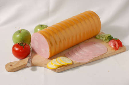 Ham on the chopping boardの写真素材