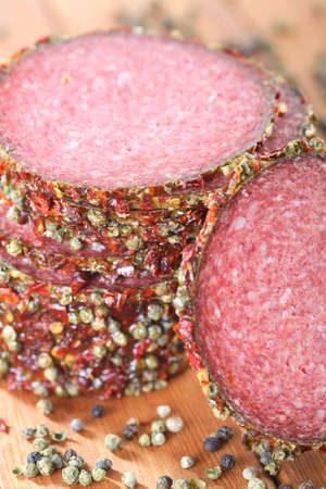 Delicious salami with spiceの写真素材