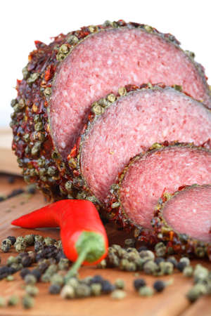 Salami with red pepperの写真素材