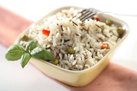 Fork, herbs and riceの写真素材