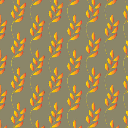 Colorful leaves botanical seamless pattern. Twigs and leaves.のイラスト素材
