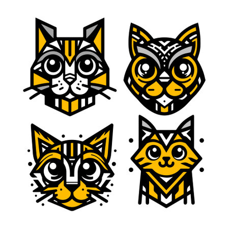 Set of stylized cats heads. Vector illustration on white background.のイラスト素材