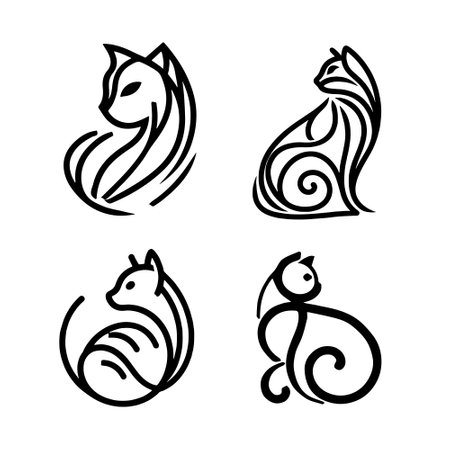Set of cat silhouettes. Vector illustration isolated on white background.のイラスト素材