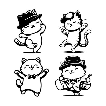 Cats in different poses. Cartoon black and white vector illustration.のイラスト素材