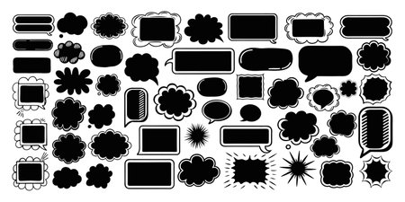 Speech bubbles set, black and white style, vector illustration.のイラスト素材