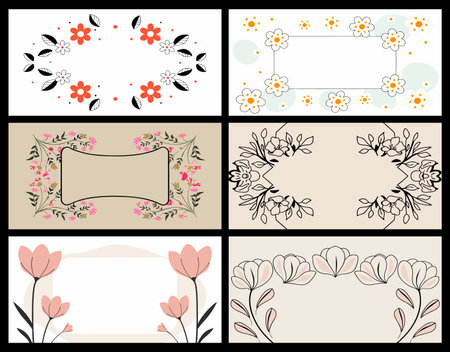 Set of floral frames. Template for wedding invitations, greeting cards. Vector illustrationのイラスト素材