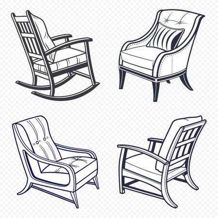 Rocking chair icons set. Hand drawn illustration of rocking chair vector icons for webのイラスト素材