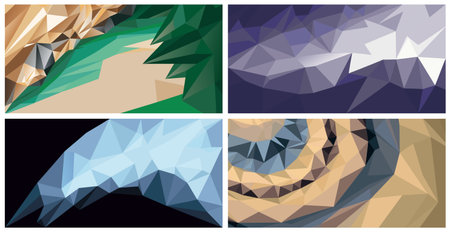 Abstract polygon mountain landscape background with geometric rocky earthy tones and green forest shapesのイラスト素材