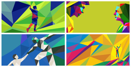 Abstract colorful polygon people collection in modern geometric style