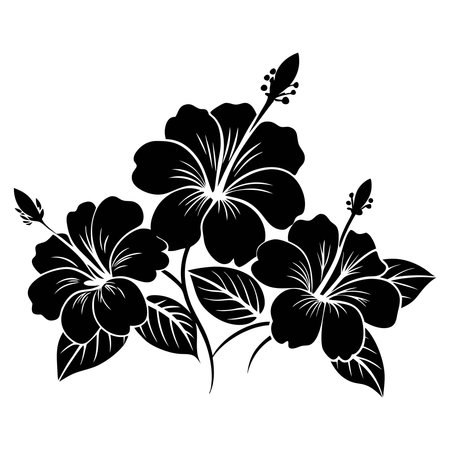 Hibiscus flower silhouette isolated on white background. Vector illustration.のイラスト素材