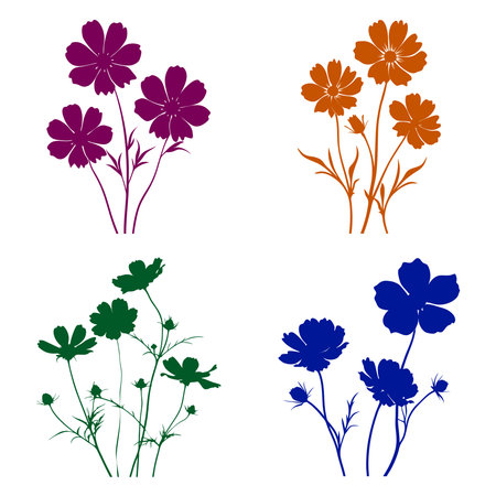 Cosmos flowers icon set on a white background. Vector illustration.のイラスト素材
