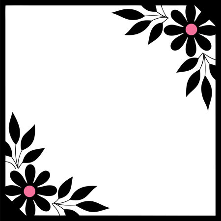 Black and white floral frame. Copy space. Vector clip art.のイラスト素材