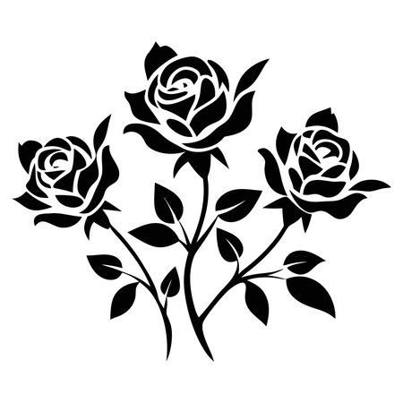 Black and white roses silhouettes on white background. Vector illustration.のイラスト素材