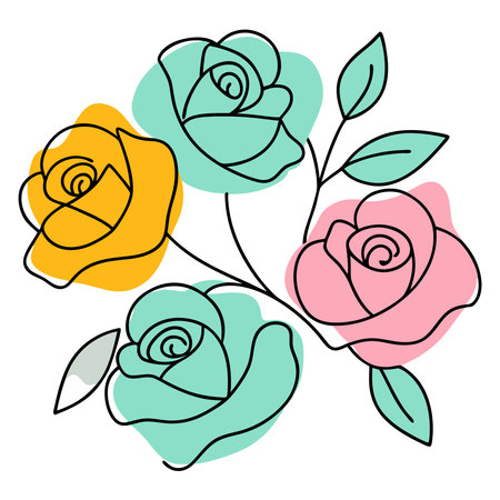 Vector hand drawn doodle sketch of roses and leaves isolated on white backgroundのイラスト素材