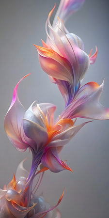 Colorful flower petals in a vase on a gray background