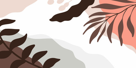 Abstract background with tropical leaves and hand drawn textures. Vector illustration.のイラスト素材