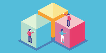 Isometric business concept. Businessman standing on cube. Vector illustrationのイラスト素材