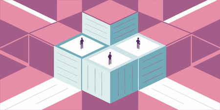 Business people standing on a cube. Vector illustration in isometric styleのイラスト素材